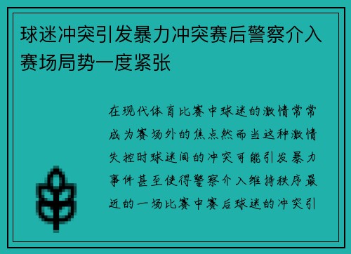 球迷冲突引发暴力冲突赛后警察介入赛场局势一度紧张